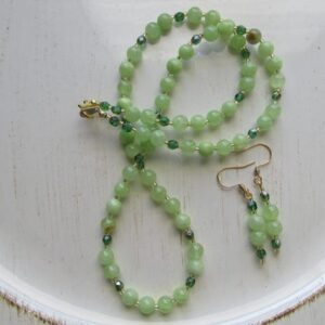 Natural Green Calcite Necklace and Earrings, Mother's Day, Easter, Grade AAA Natural Green Calcite Necklace and Earrings, Mother's Day, Easter, Grade AAA