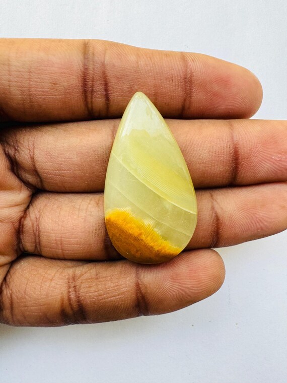 Natural Green Calcite Pear Shape Cabochon, Green Calcite Cabochon For Jewelry Making,, 36x20x7 Mm