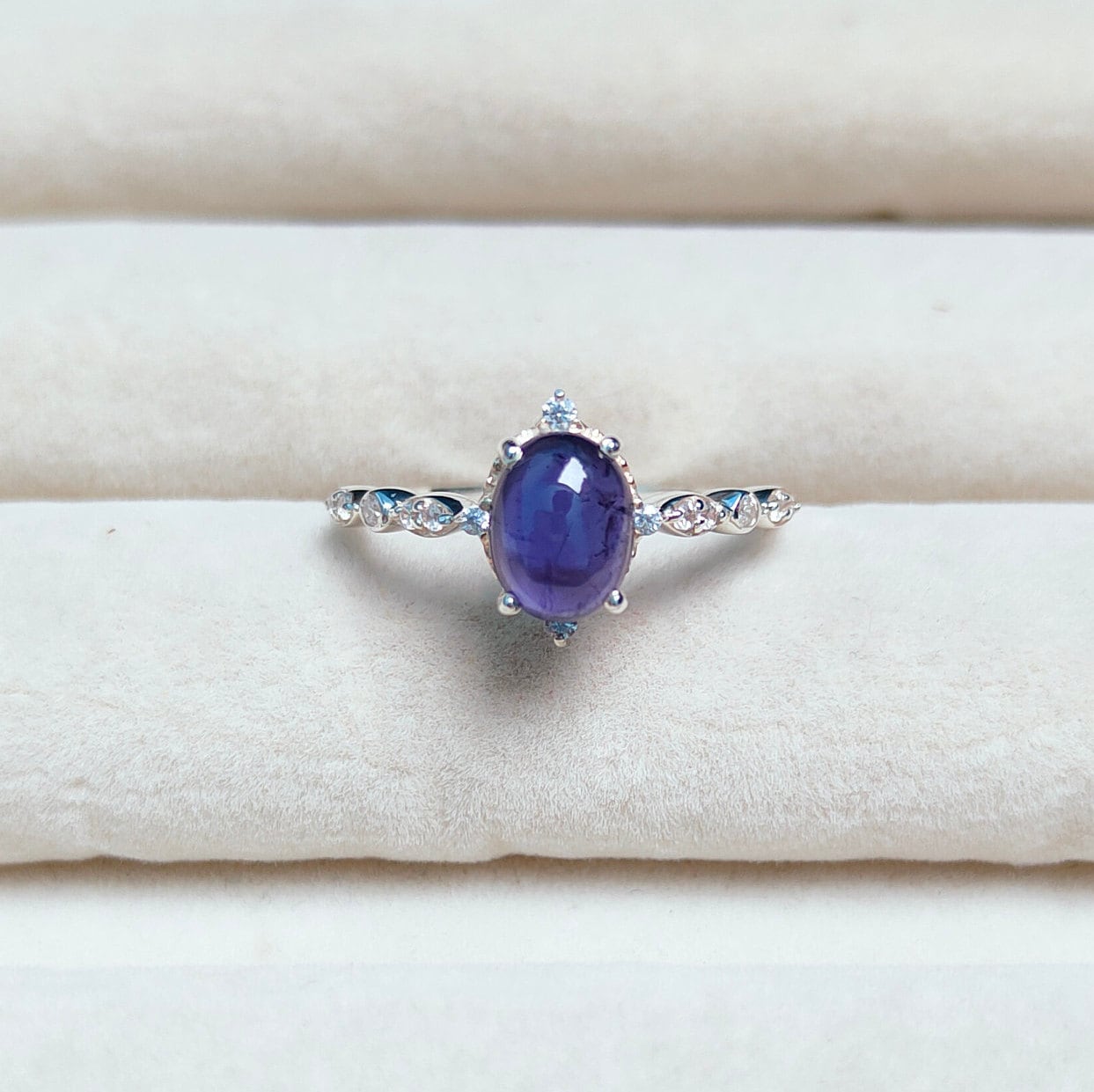 Natural Iolite Ring, Oval Iolite Ring, Iolite Cabochon Ring, 925 Sterling Silver Ring, Oval Iolite Cabochon Ring, Hand Made Ring