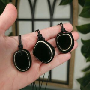 Natural Jet Stone Crystal Pendant Necklace, Fossil Wood Anniversary Gift, Grounding Root Chakra Lignite Gemstone