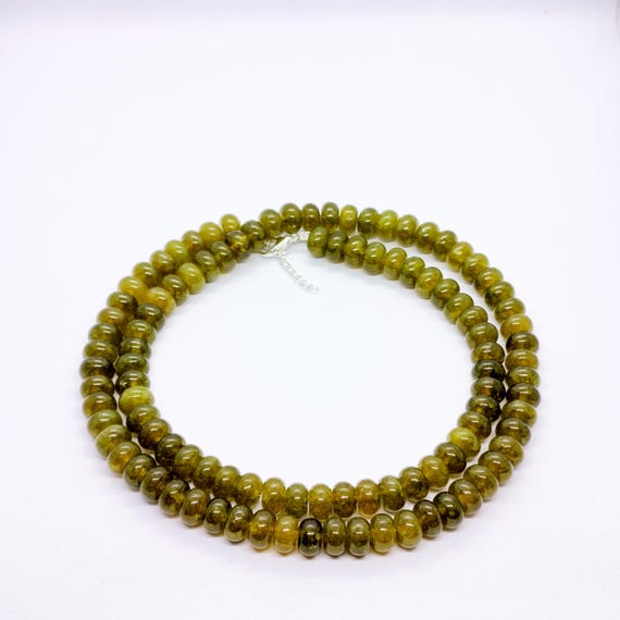 Natural Moldavite Beaded Necklace | 8mm Rondelle Smooth Beads | Green Moldavite Gemstone Beads | Aaa Moldavite Necklace | Handmade Necklace