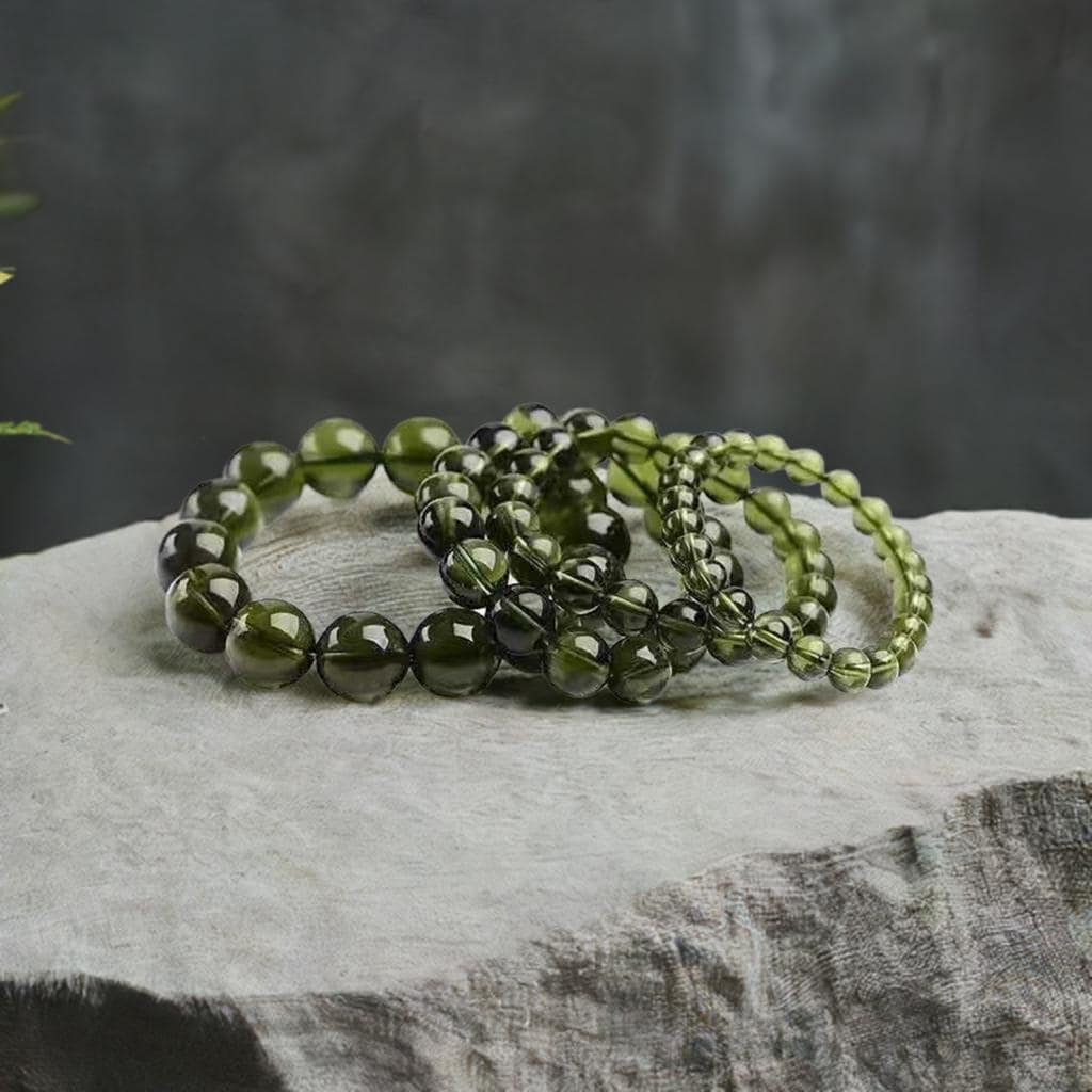 Natural Moldavite Bracelet: Czech Green Tektite Meteorite Beads