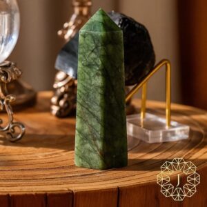 Natural Nephrite Jade Tower Point, Green Gemstone Obelisk, Polished Crystal Wand, Mineral Specimen, Heart Chakra, Home Decor Collection Gift