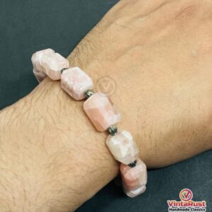 Natural Pink Calcite Beaded Bracelet | Chunky Rose Calcite Gemstone Jewelry Natural Pink Calcite Beaded Bracelet | Chunky Rose Calcite Gemstone Jewelry
