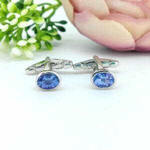 Natural Sterling Silver Tanzanite Gemstone Cuff Links – Gemstone Handmade Jewelry, Gift For Her