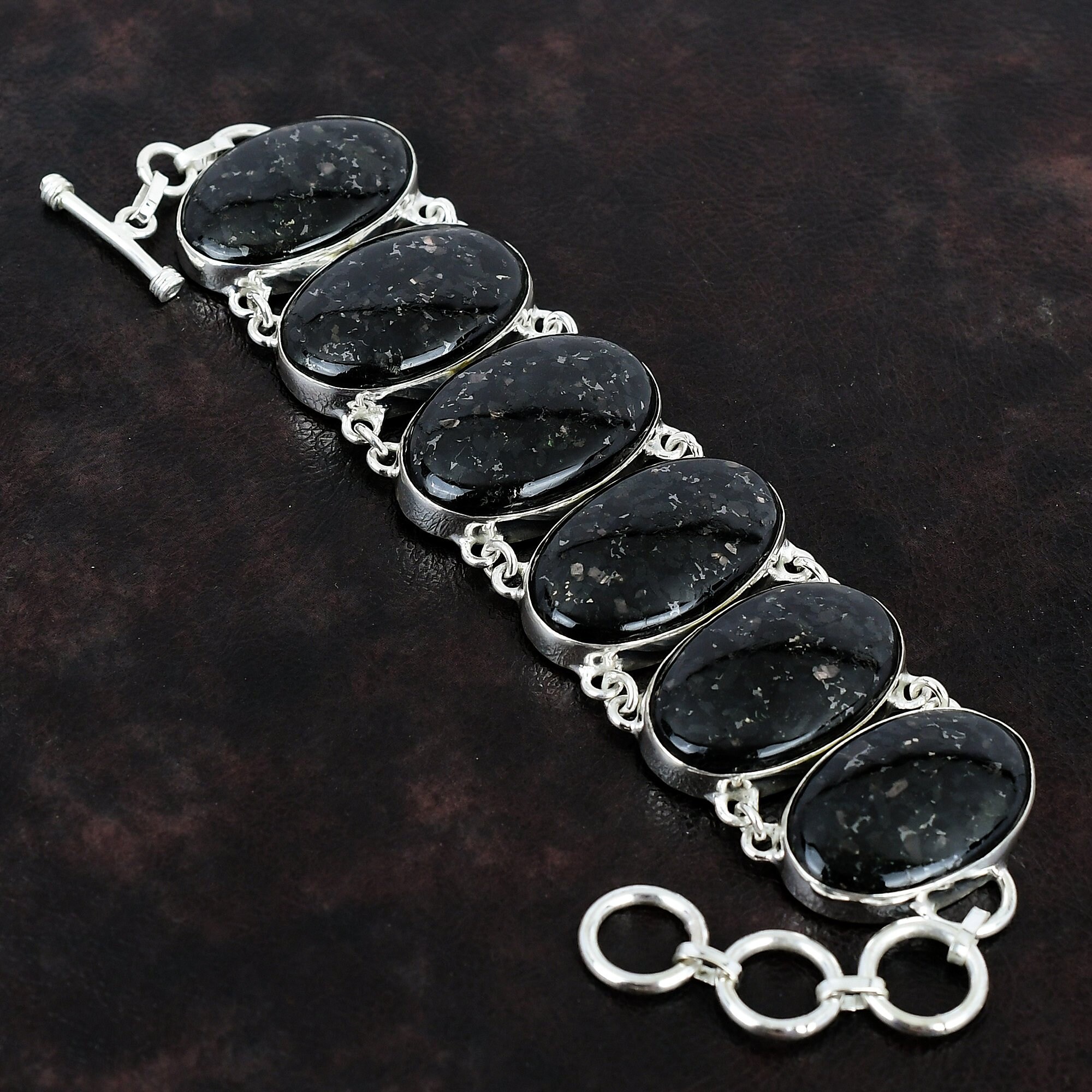 Nuummite Gemstone Bracelet: Handmade 925 Sterling Silver Adjustable Chain