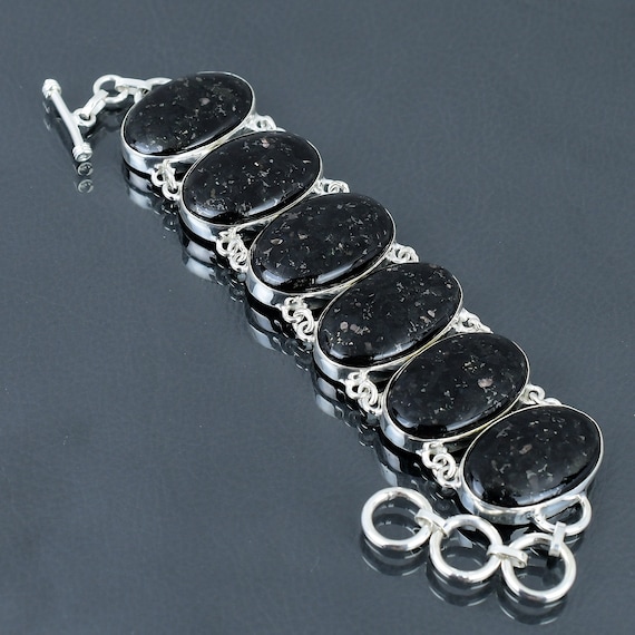 Nuummite Gemstone Bracelet: Handmade 925 Sterling Silver Adjustable Chain