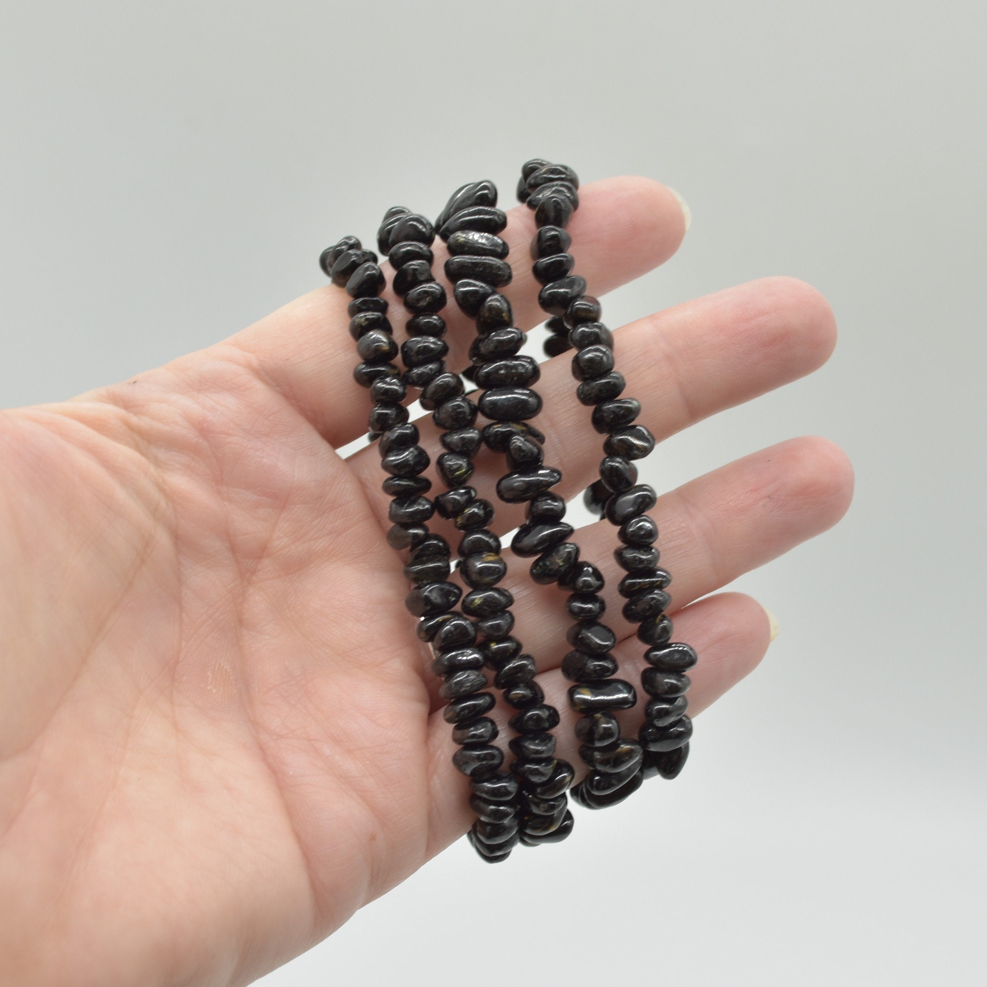 Greenland Nuummite Gemstone Chips Beads Bracelet Sample Strand - 2 Sizes - 7.5"