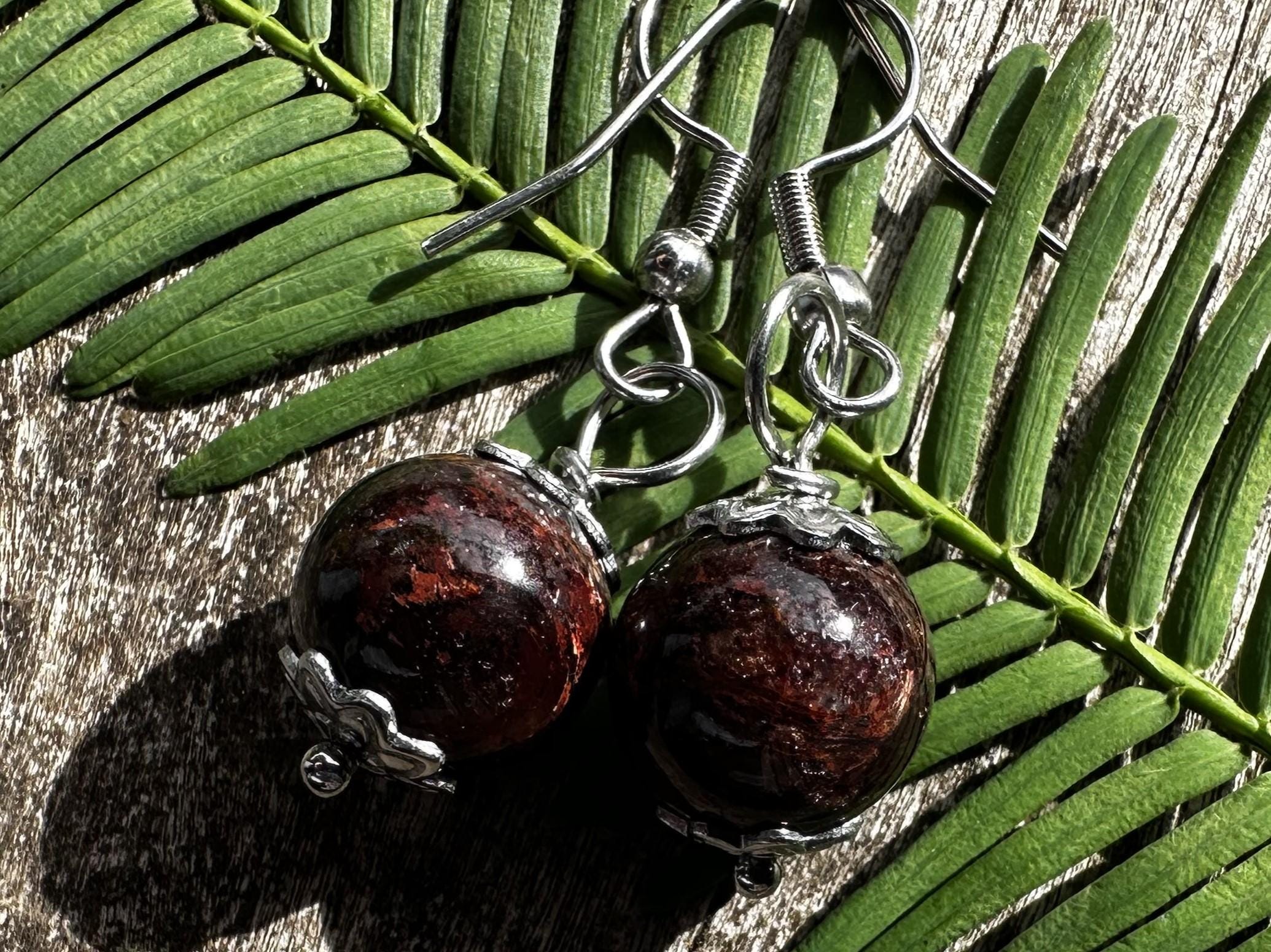 Red Nuummite, Stainless Steel, Healing Stone Earrings!