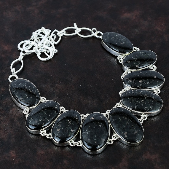 Handmade Nuummite Necklace: 925 Sterling Silver Adjustable Chain