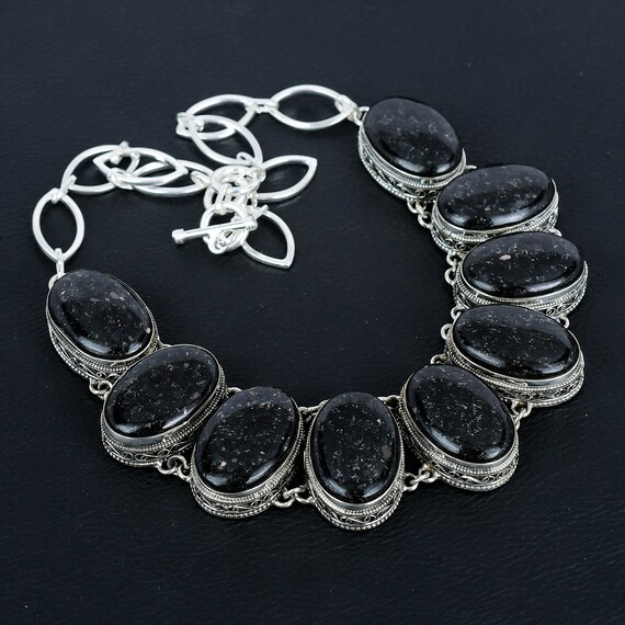 Handmade Nuummite Gemstone Necklace: Vintage 925 Sterling Silver