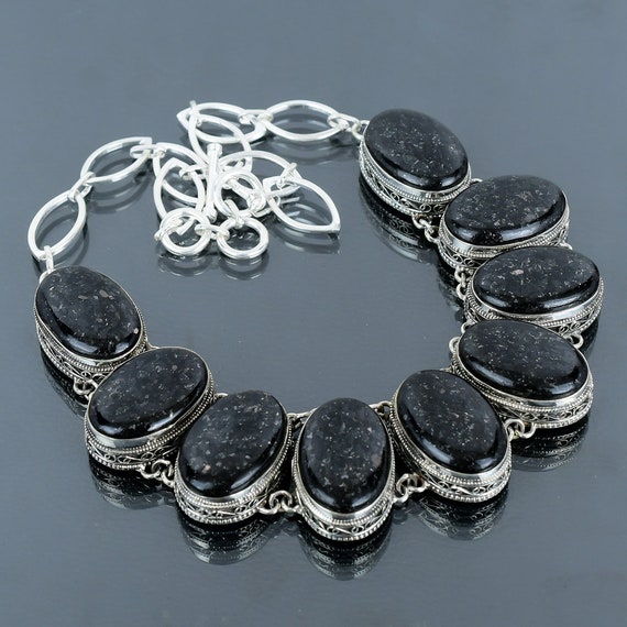 Handmade Nuummite Necklace: Vintage 925 Sterling Silver Adjustable Chain