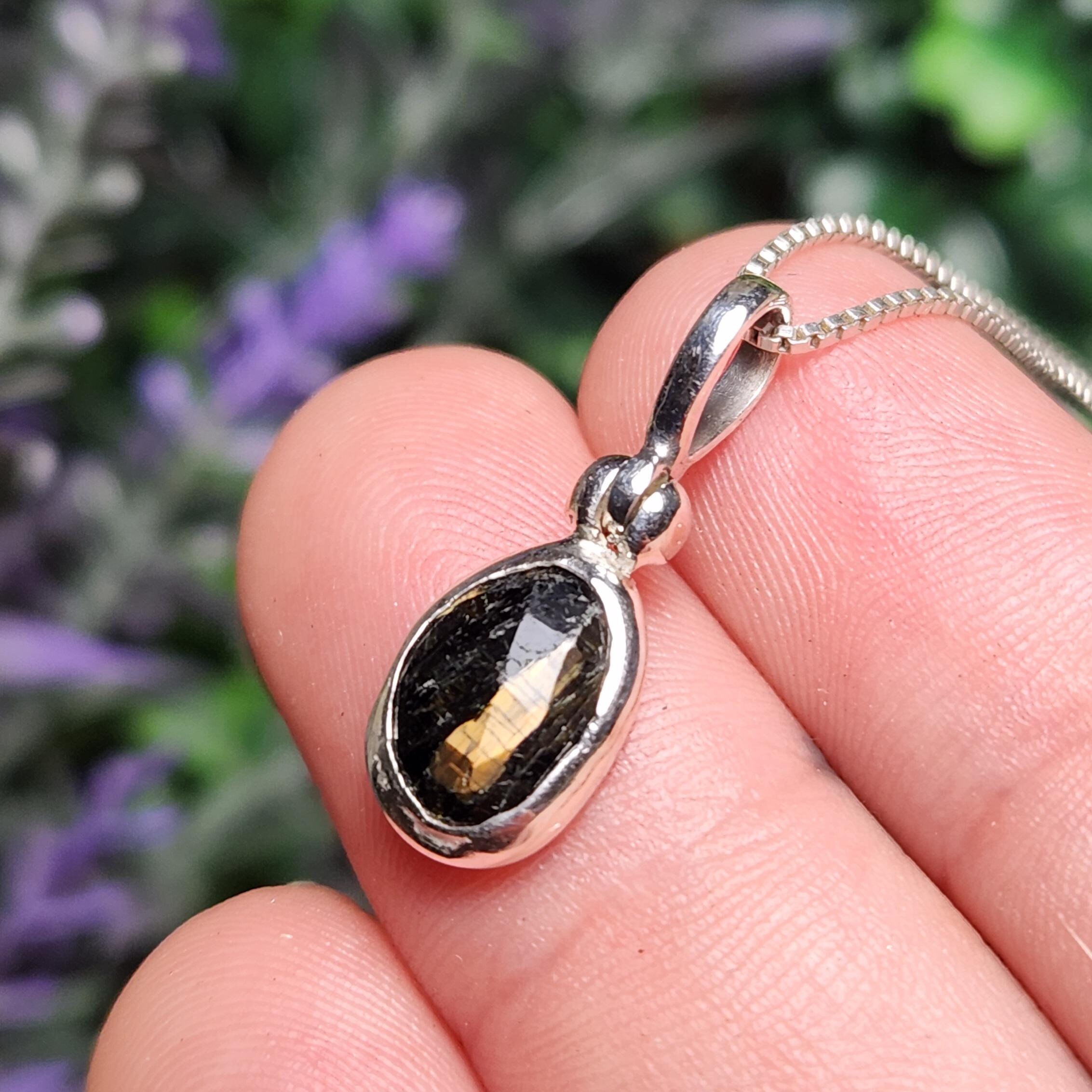 Greenland Nuummite Sterling Silver Pendant: Rare Authentic Nuummite Crystal Jewelry