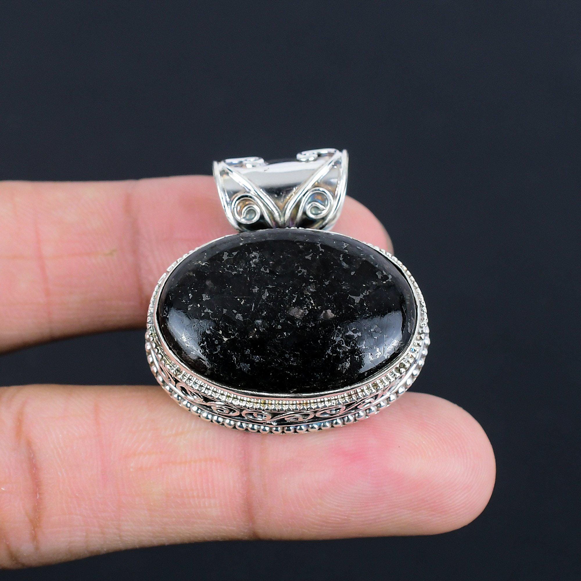 Handmade Nuummite Pendant: Vintage 925 Sterling Silver Jewelry