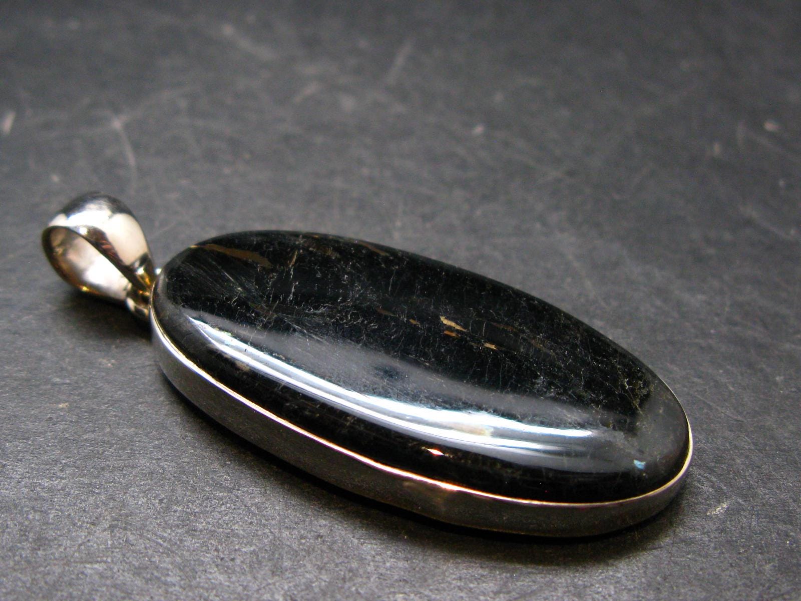 Very Rare Sterling Silver Nuumite Nuummite Pendant From Greenland - 2.1" - 12.0 Grams