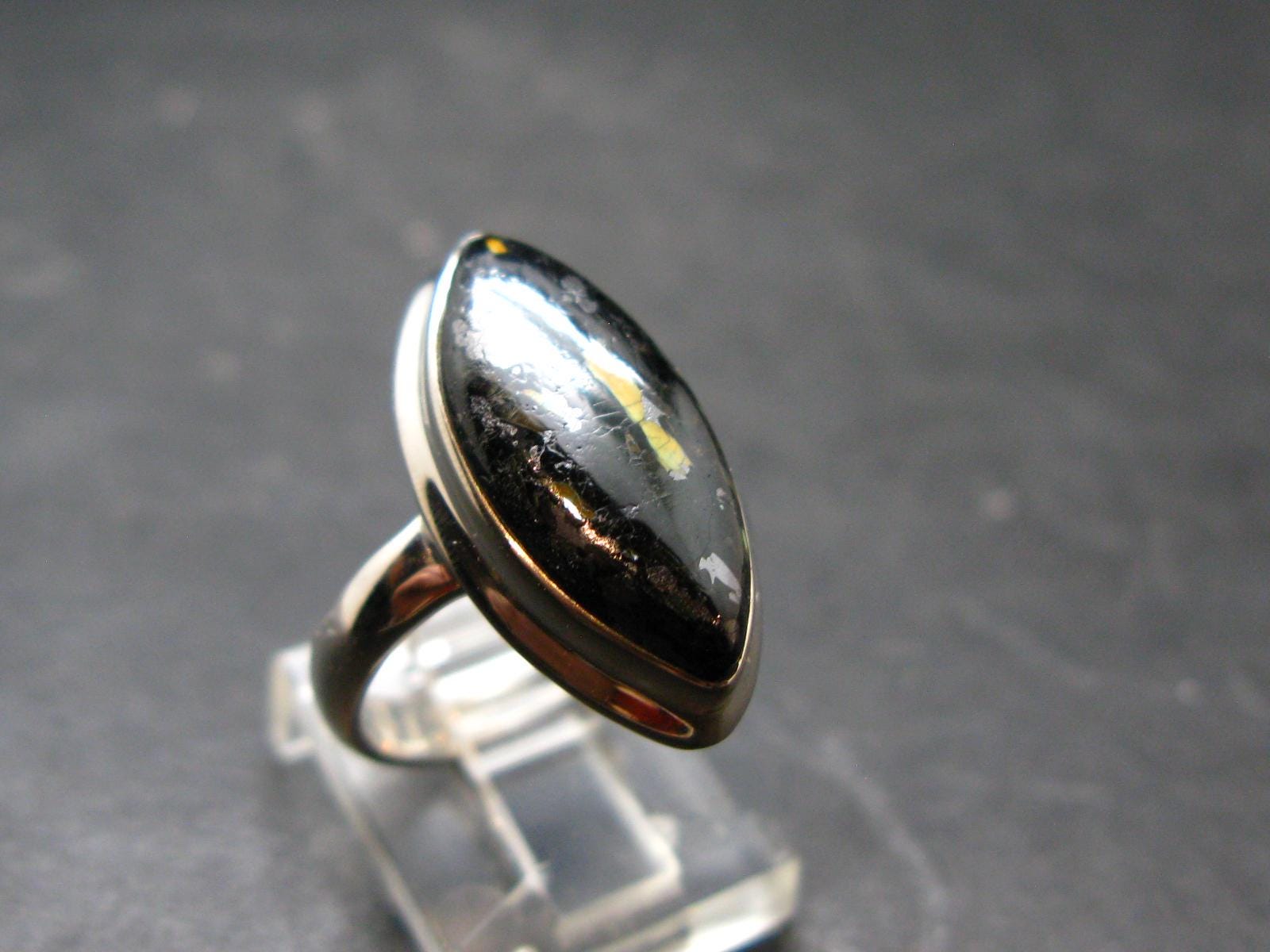 Real!! Very Rare Nuumite Nuummite Sterling Silver Ring From Greenland - 6.27 Grams - Size 7