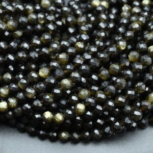 4mm Natural Gold Obsidian Faceted Round Beads,4mm Loose Faceted Beads,for Jewelry Diy Making Beads,bracelet Making Beads.wholesale Beads.