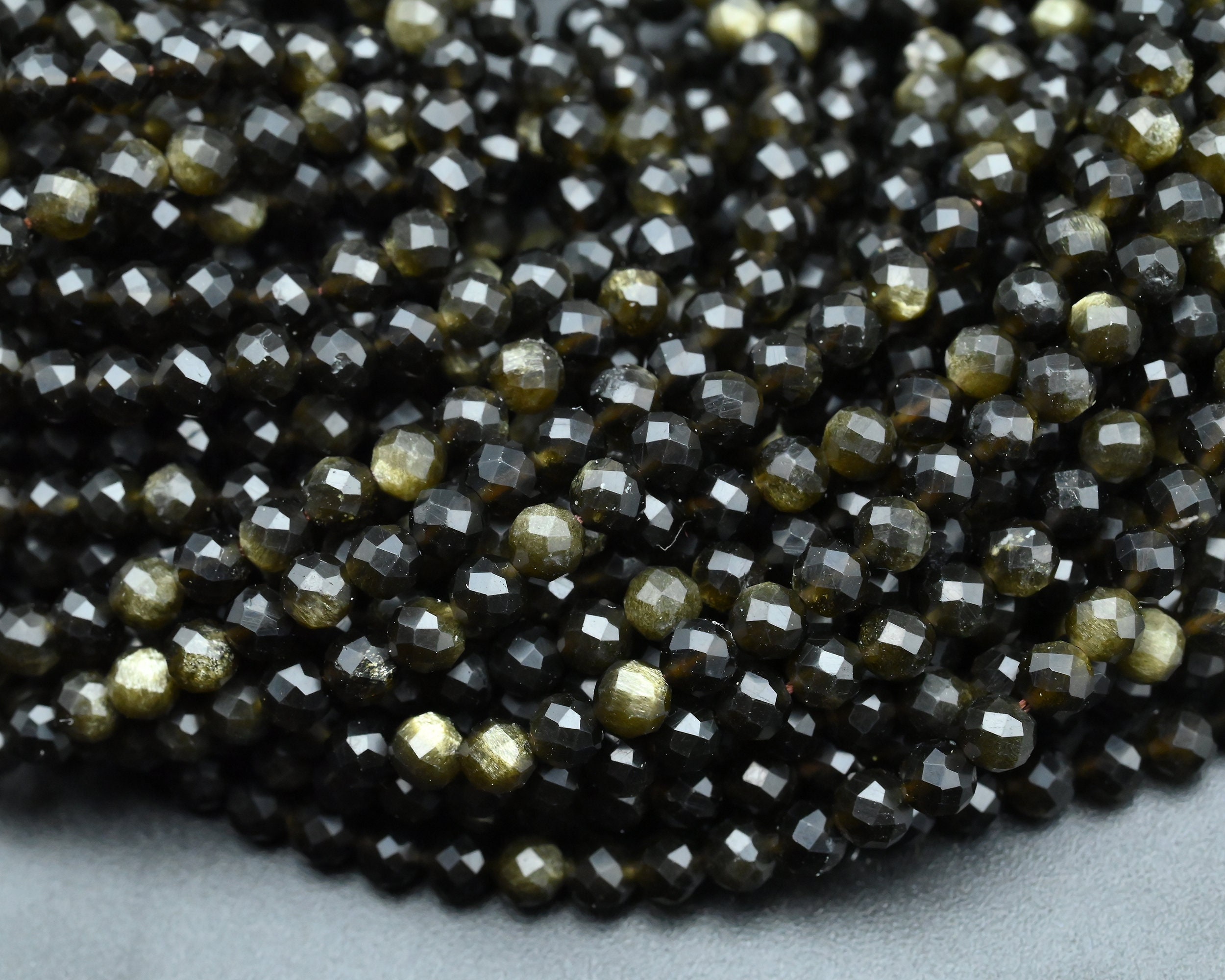 4mm Natural Gold Obsidian Faceted Round Beads,4mm Loose Faceted Beads,for Jewelry Diy Making Beads,bracelet Making Beads.wholesale Beads.