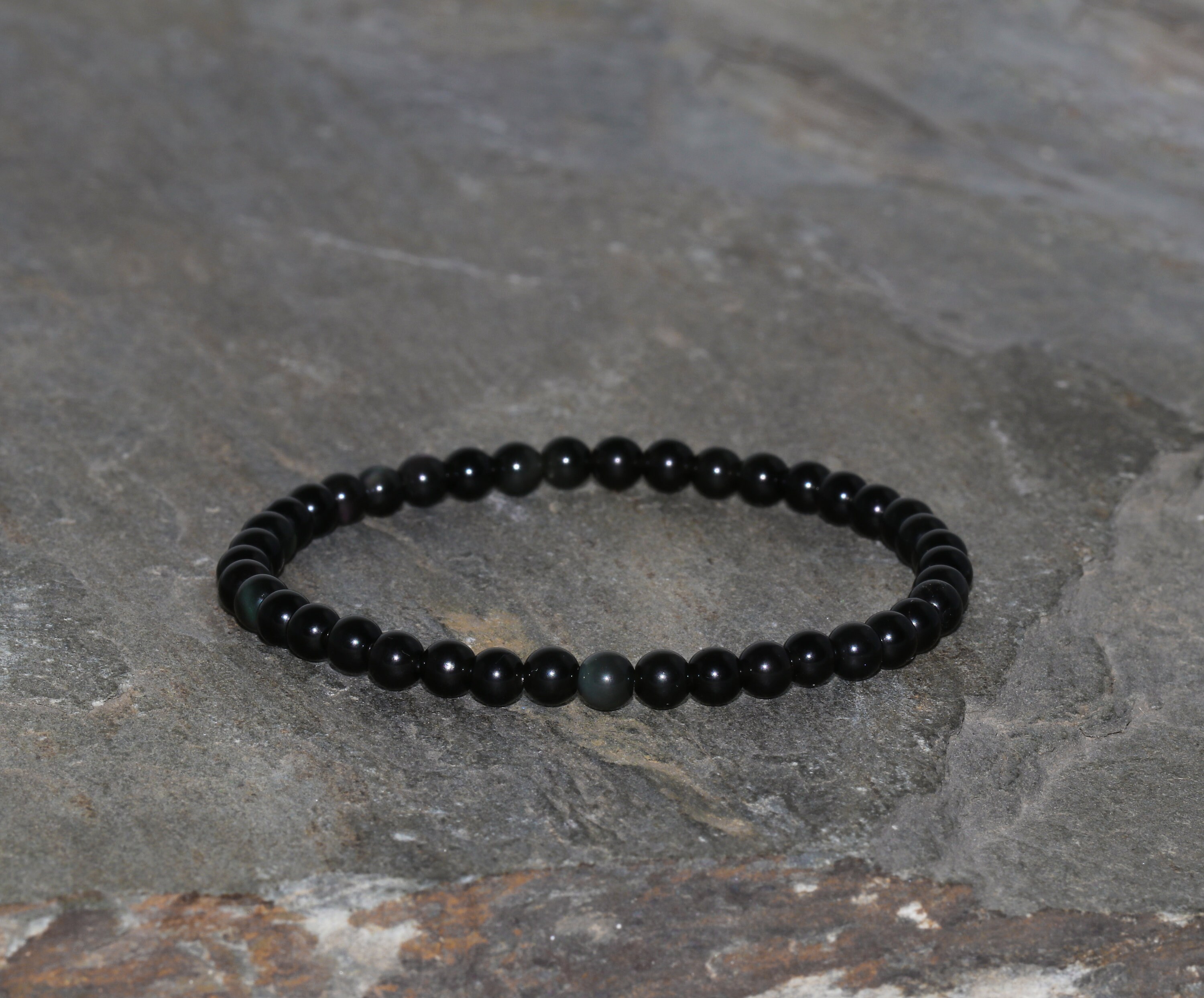 Black Obsidian Stacking Bracelet, 3.8mm Beads, Healing Crystals, Root Chakra, Yoga Jewelry, Dragonglass Natural Obsidian, Black Round Gems