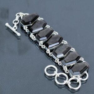 Faceted Silver Sheen Obsidian Bracelet: Handmade 925 Sterling Silver Adjustable Chain
