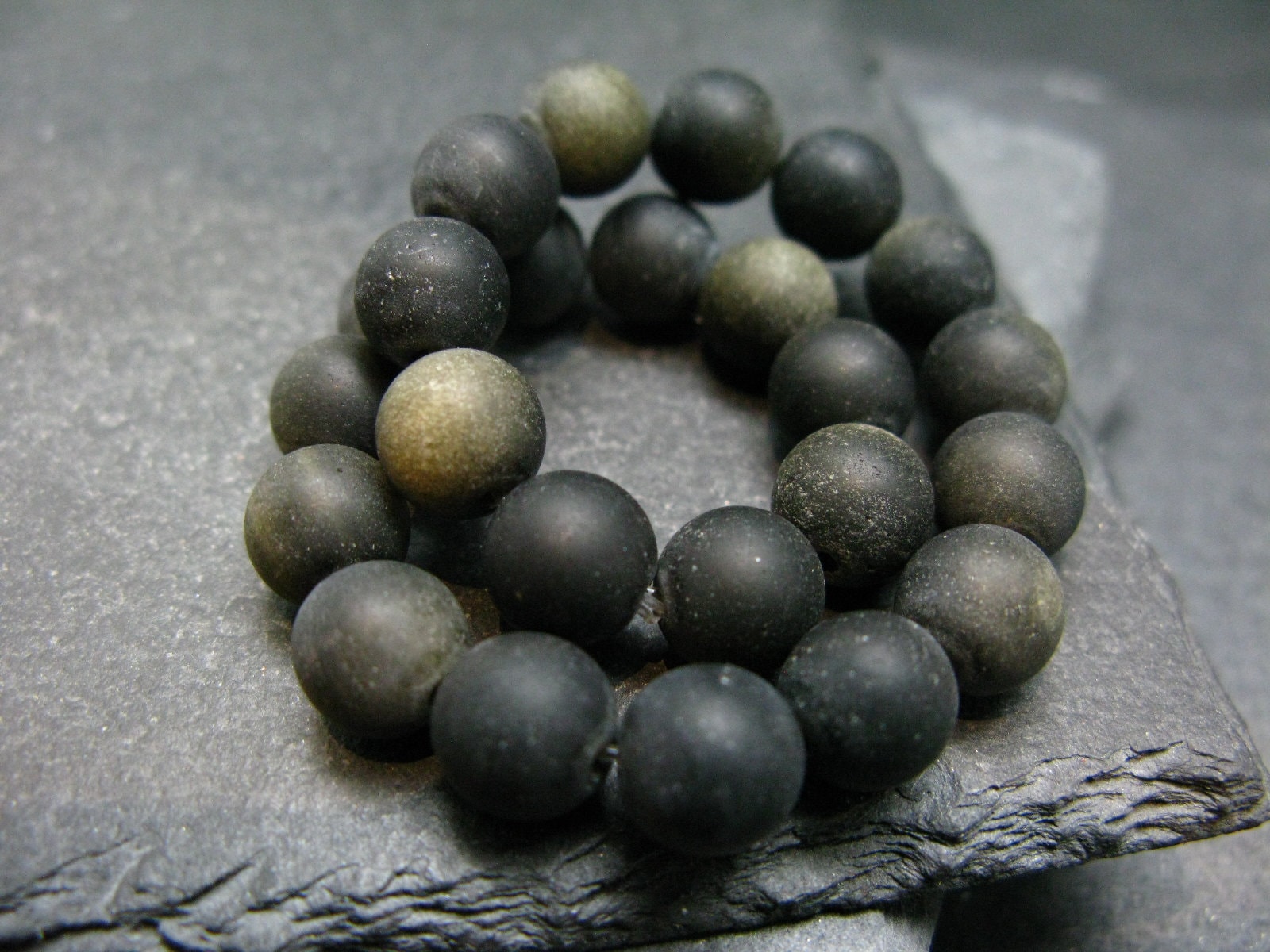 Goldsheen Obsidian Genuine Bracelet ~ 7 Inches  ~ 8mm Round Beads