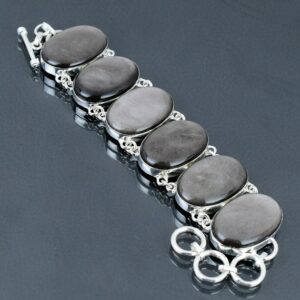 Handmade Silver Sheen Obsidian Bracelet: 925 Sterling Silver Adjustable Chain