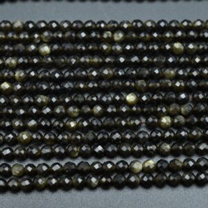 Natural Gold Obsidian Faceted Round Beads,2mm/3mm/4mm Loose Faceted Beads,for Jewelry Diy Making Beads,bracelet Making Beads.wholesale Beads