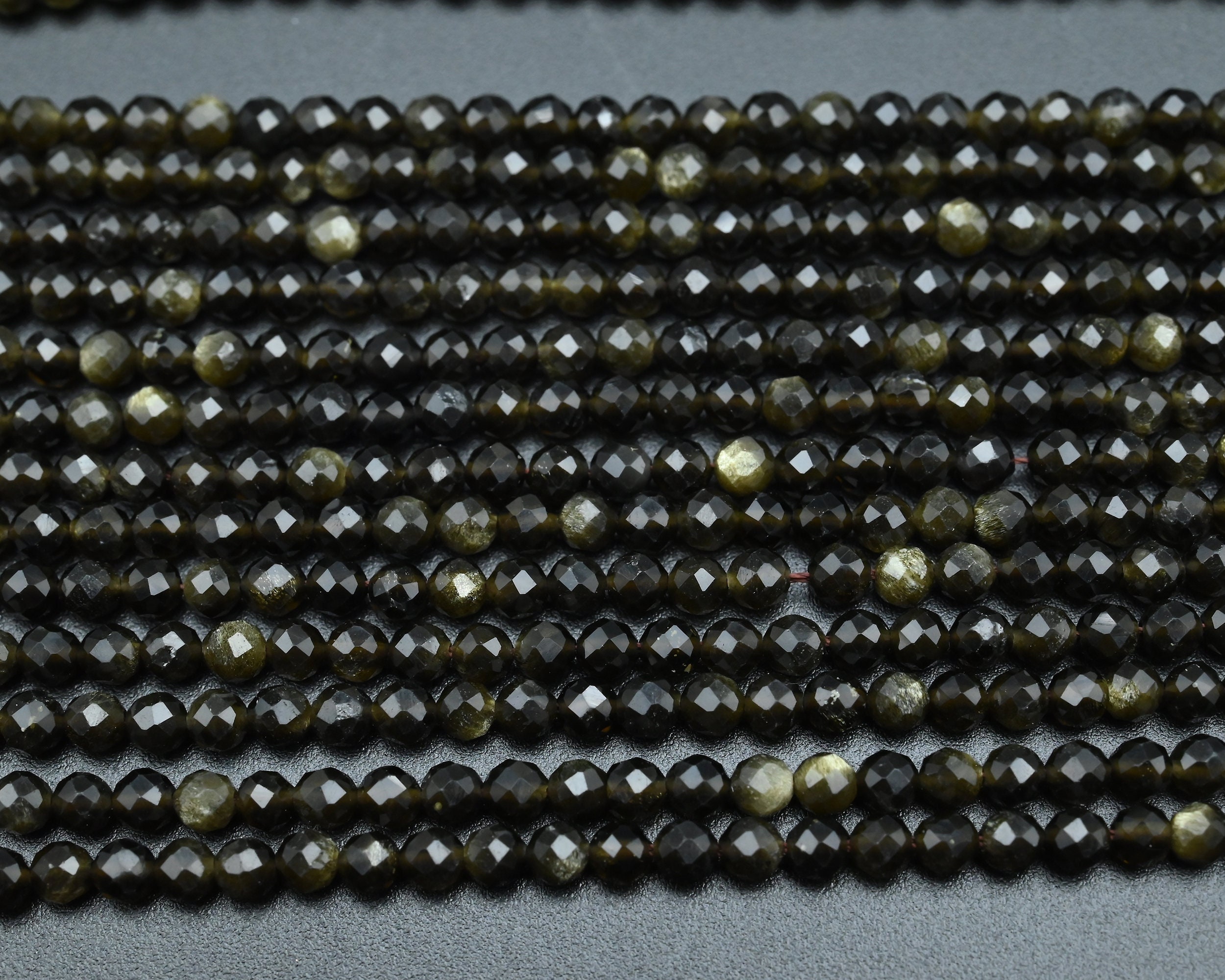 Natural Gold Obsidian Faceted Round Beads,2mm/3mm/4mm Loose Faceted Beads,for Jewelry Diy Making Beads,bracelet Making Beads.wholesale Beads
