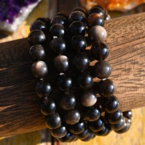 Natural Silver Obsidian Stretchy Bracelet,handmade Women/men Bracelet,gemstone Round Bracelet,for Gift Bracelet,healing Round Bracelet.