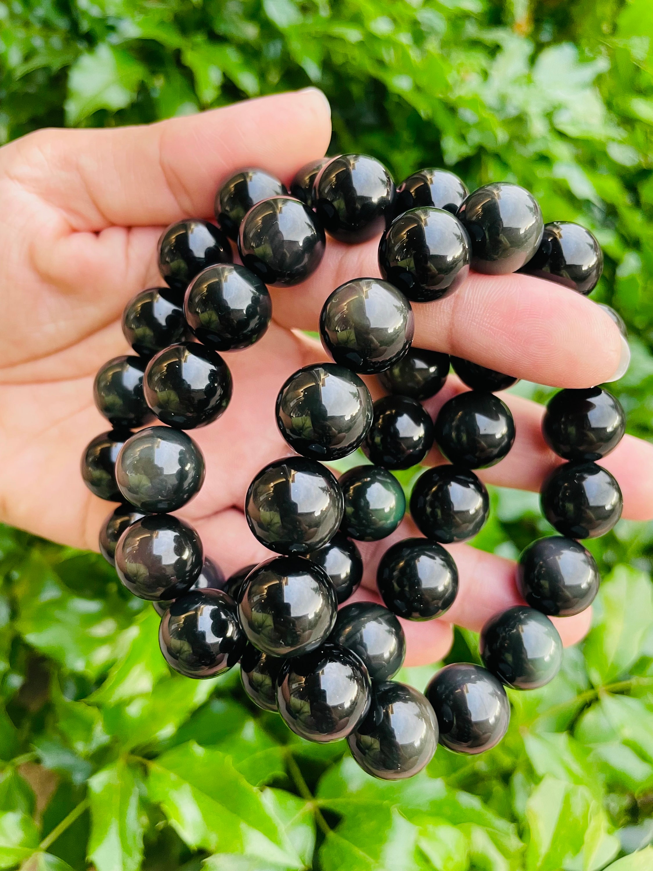 Rainbow Obsidian Bracelet: Jumbo Round Bead Gemstone (13-14mm)