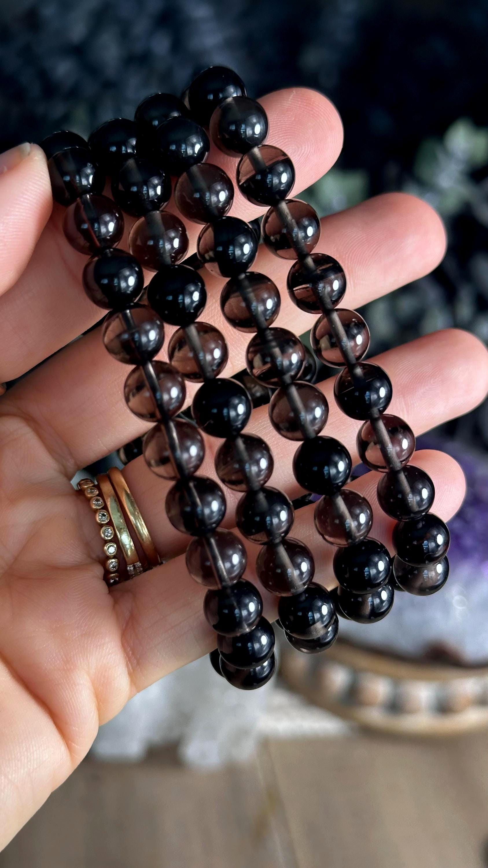Rare Midnight Lace Obsidian Crystal Beaded Bracelet, 8mm