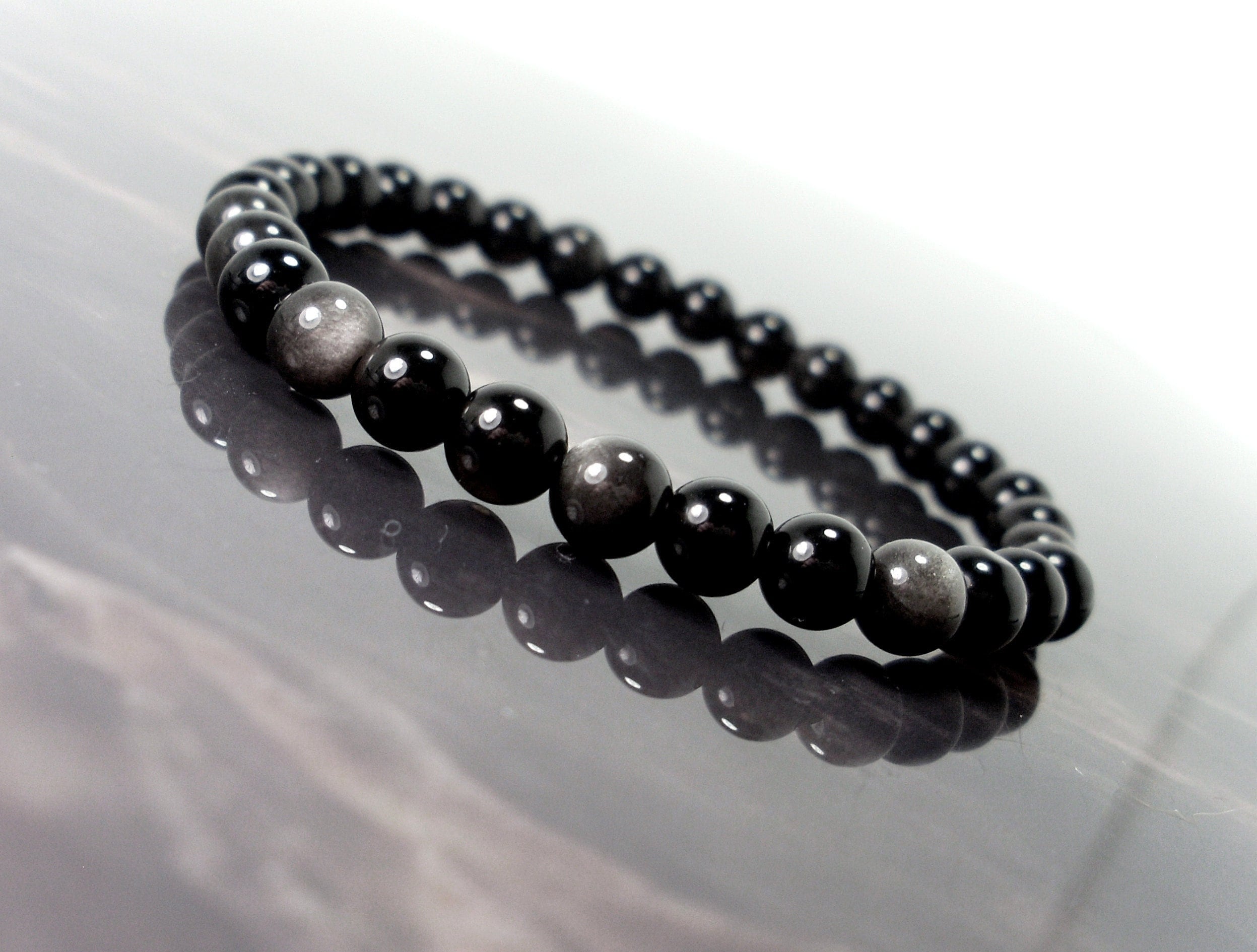 Silver Sheen Obsidian Bracelet 6mm, Natural Gemstone Bracelet, Black Bracelet, Women Men Bracelet, Crystal Beaded Bracelet + Gift Bag