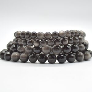 Silver Sheen Obsidian Gemstone Round Beads Bracelet Sample Strand - 6mm, 8mm Or 10mm Sizes - 7.5" Long