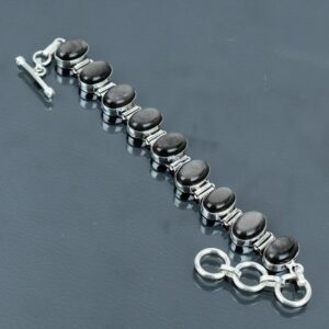 Silver Sheen Obsidian Bracelet: Handmade 925 Sterling Silver Adjustable Jewelry