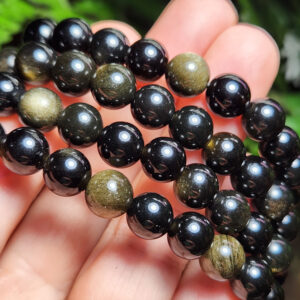 Silver Sheen Obsidian Bracelet - Polished Gemstone, 8mm Beads - Obsidian Bracelet - Obsidian Jewelry