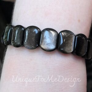 Silver Sheen Obsidian Stretch Bracelet, Natural Gemstone, Sheen Obsidian Goldstone 14mm Beaded Statement Bracelet, Chakra Obsidian Jewelry