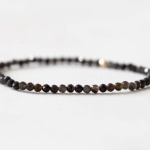 Obsidian Stretch Bracelet, Dainty Beaded Black Gemstone Jewelry Jewelry