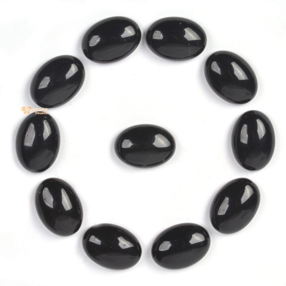 14mm Natural Black Obsidian Gemstone Oval Flatback Cab Cabochon 14mm Natural Black Obsidian Gemstone Oval Flatback Cab Cabochon