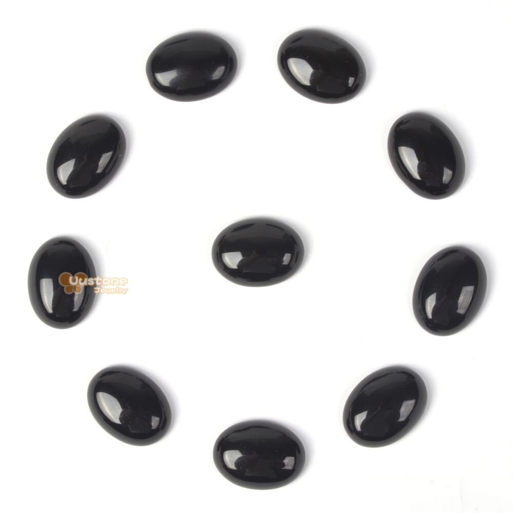 16mm Natural Black Obsidian Gemstone Oval Flatback Cab Cabochon
