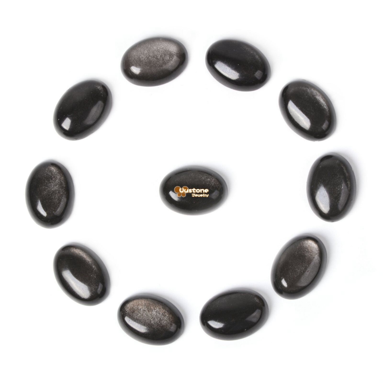18mm Silver Obsidian Gemstone Oval Cab Cabochon 18mm Silver Obsidian Gemstone Oval Cab Cabochon