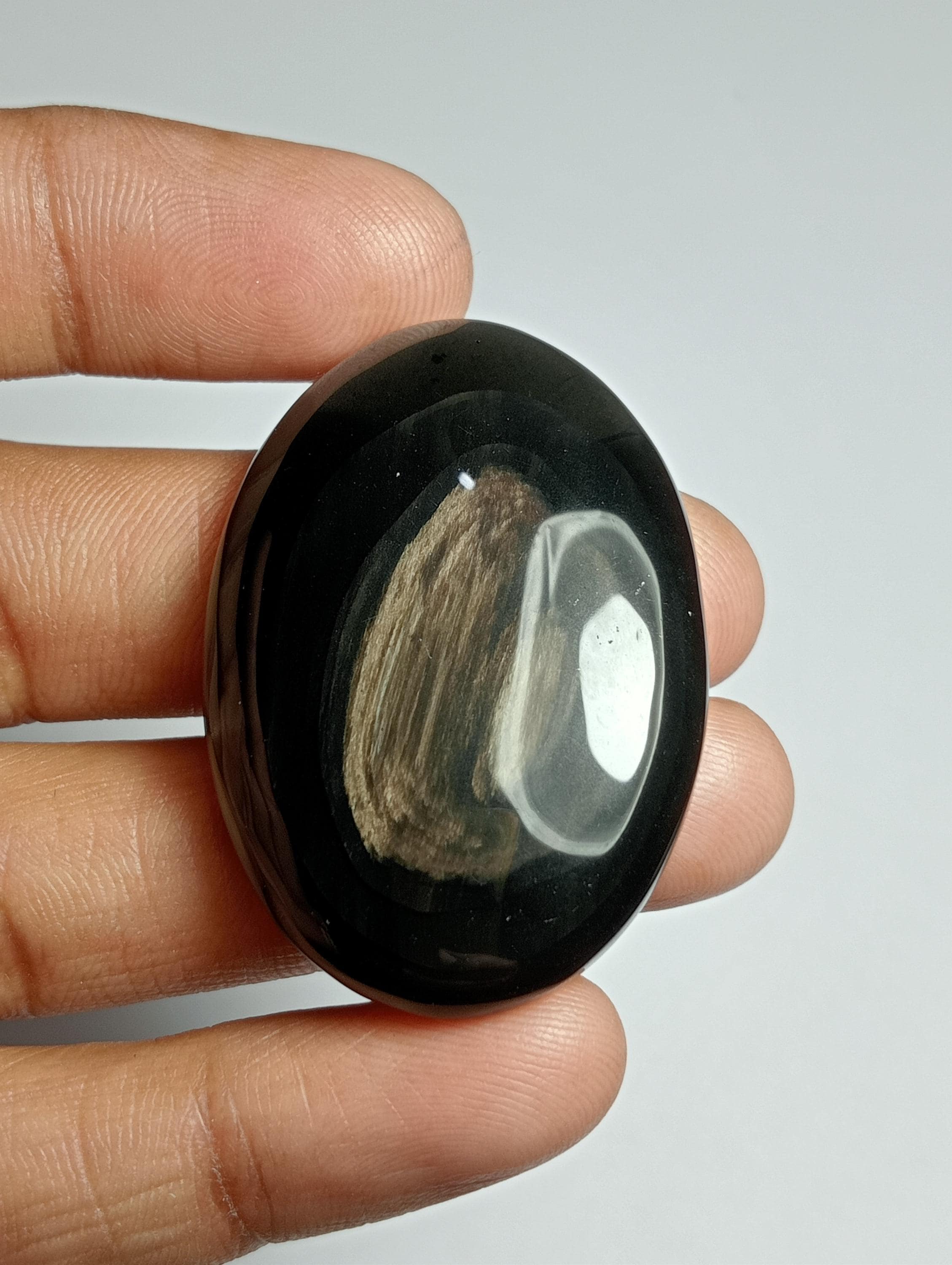 Natural Fire Sheen Obsidian Cabochon, Loose Gemstone (68cts, 41x28 Mm)