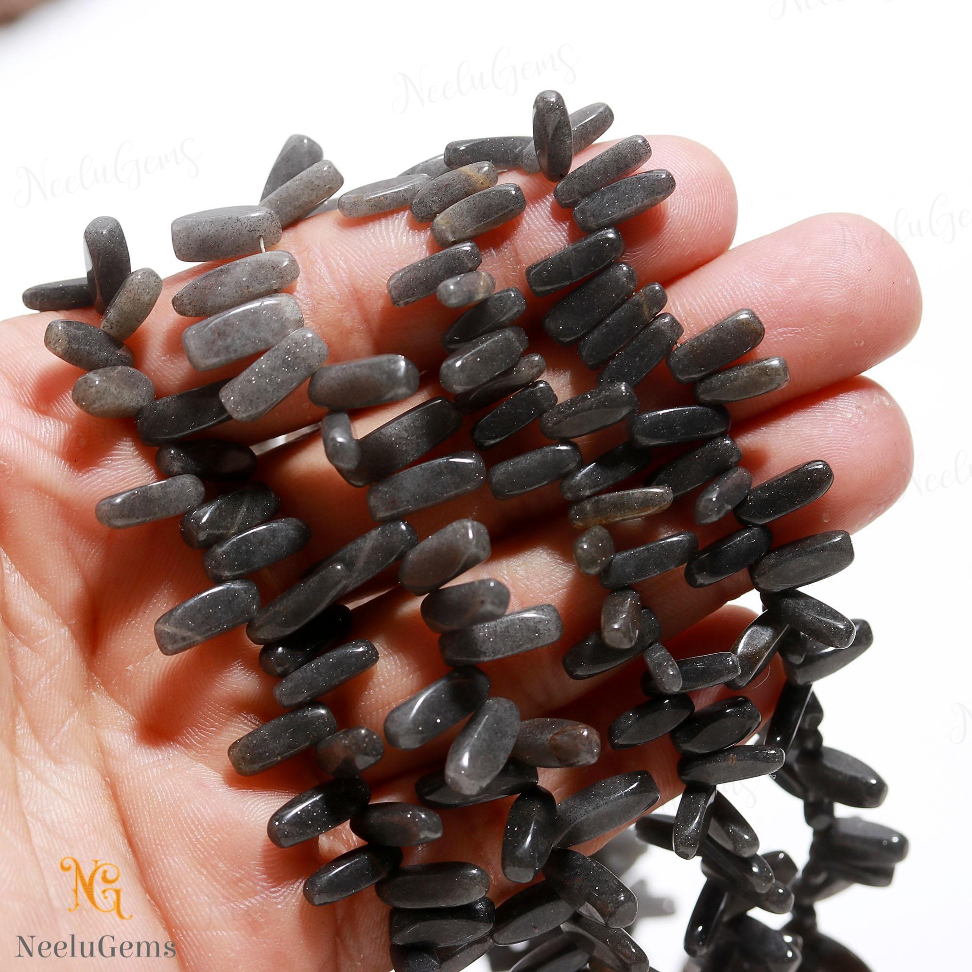 Aaa+ Grey Obsidian Smooth Chip Beads,natural Grey Obsidian Long Side Drill Chips,7.5" Slice Shape Gemstone Beads For Handmade Jewelry