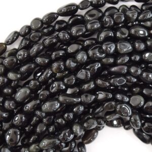 Natural Rainbow Black Obsidian Pebble Nugget 15.5" Strand 6mm - 8mm, 8mm - 10mm Natural Rainbow Black Obsidian Pebble Nugget 15.5" Strand 6mm - 8mm, 8mm - 10mm