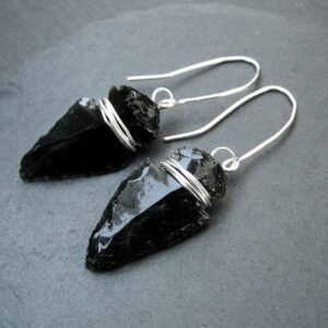 Obsidian arrowhead earrings, drop earrings, protection stone, volcanic dragon glass, Boho chic jewelry