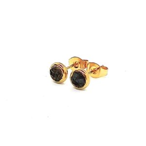 Black Obsidian Crushed Stone Gold Plated Stainless Steel 4mm Stud Earrings