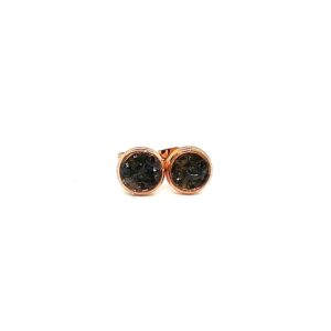 Black Obsidian Crushed Stone Rose Gold Plated Stainless Steel 6mm Stud Earrings