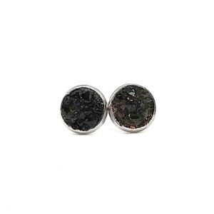 Black Obsidian Crushed Stone Hypoallergenic Stainless Steel 8mm Stud Earrings