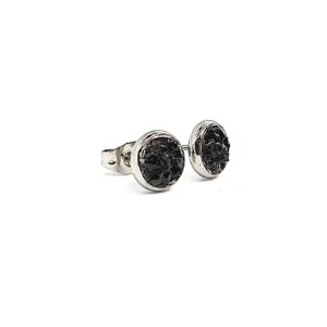 Black Obsidian Crushed Stone Hypoallergenic Stainless Steel 6mm Stud Earrings