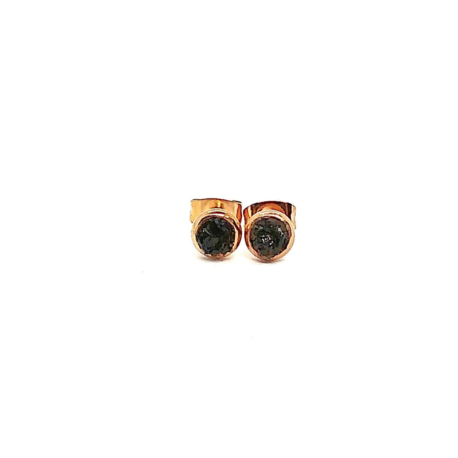Black Obsidian Crushed Stone Rose Gold Plated Stainless Steel 4mm Stud Earrings