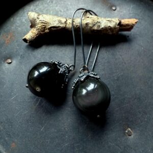 Obsidian earrings, black stone earrings,   earrings, dangle earrings